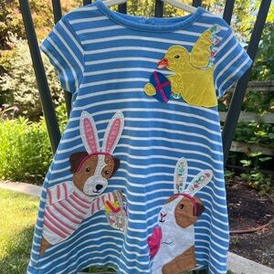 Mini Boden Blue Striped Kids Dress with Animal Appliques